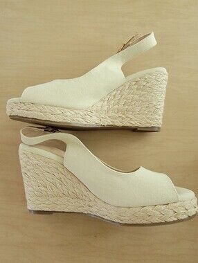 Espadrille Slingback Wedge Sandals In Cream Women's Size 8